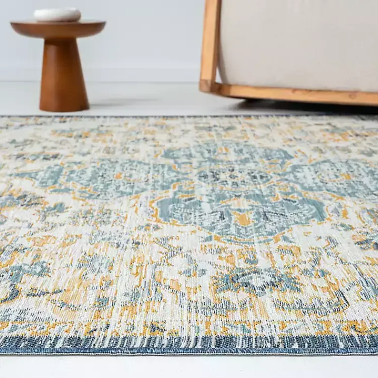 Kirklands Home Blue & Orange Medallion Reversible Area Rug, 5x7