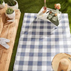Kirklands Home Blue & White Buffalo Check Outdoor Area Rug, 4x6