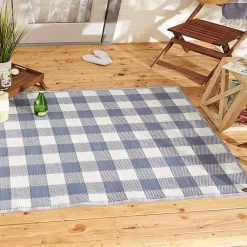 Kirklands Home Blue & White Buffalo Check Outdoor Area Rug, 4x6