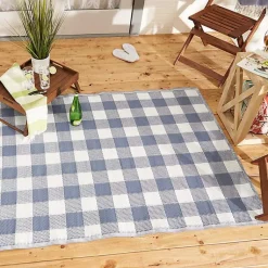 Kirklands Home Blue & White Buffalo Check Outdoor Area Rug, 4x6