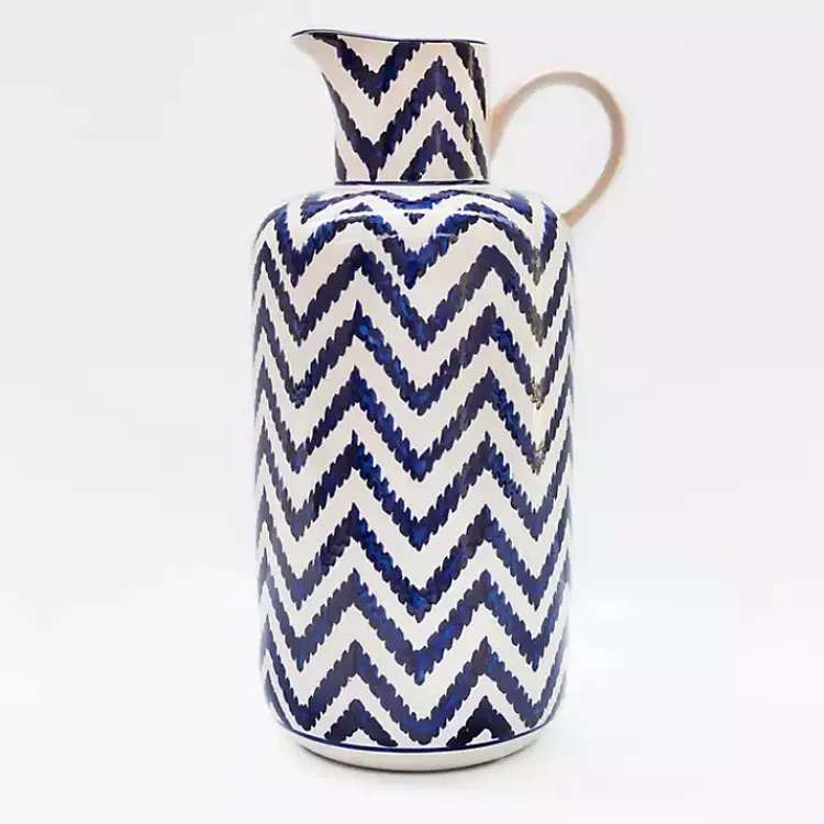 Vases>Kirklands Home Blue & White Chevron Ceramic Pitcher Vase