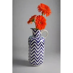 Vases>Kirklands Home Blue & White Chevron Ceramic Pitcher Vase