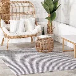 Kirklands Home Blue & White Pinstripe Indoor/Outdoor Rug, 5x8 New