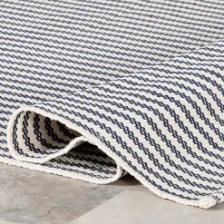 Kirklands Home Blue & White Pinstripe Indoor/Outdoor Rug, 5x8 New