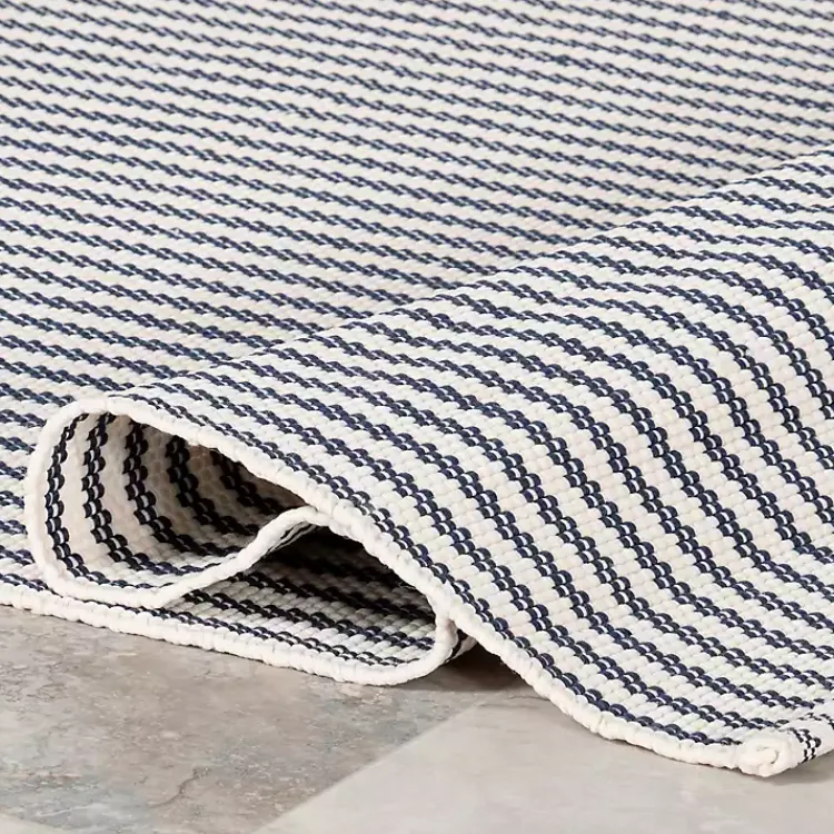 Kirklands Home Blue & White Pinstripe Indoor/Outdoor Rug, 5x8 New