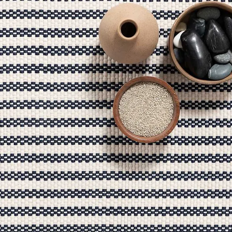 Kirklands Home Blue & White Pinstripe Indoor/Outdoor Rug, 5x8 New
