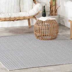 Kirklands Home Blue & White Pinstripe Indoor/Outdoor Rug, 5x8 New