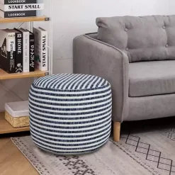 Poufs & Floor Cushions>Kirklands Home Blue & White Stripe Organic Cotton Pouf