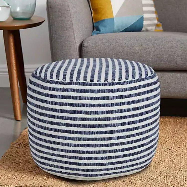 Poufs & Floor Cushions>Kirklands Home Blue & White Stripe Organic Cotton Pouf