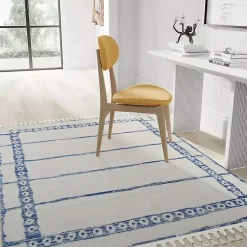 Kirklands Home & White Striped Block Border Area Rug, 8x10 Blue Discount