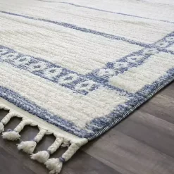 Kirklands Home & White Striped Block Border Area Rug, 8x10 Blue Discount