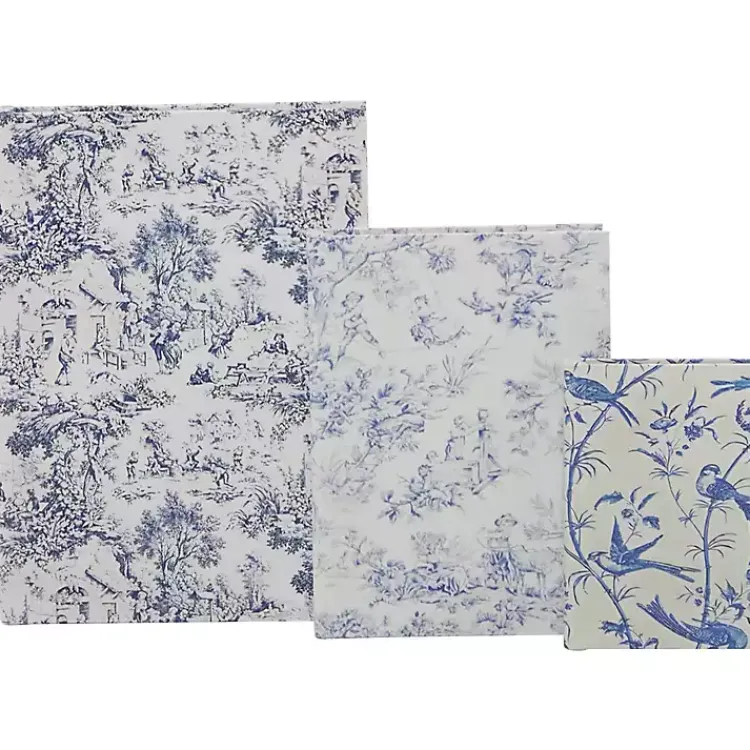 Baskets & Boxes>Kirklands Home Blue & White Toile Canvas Book Boxes, Set of 3