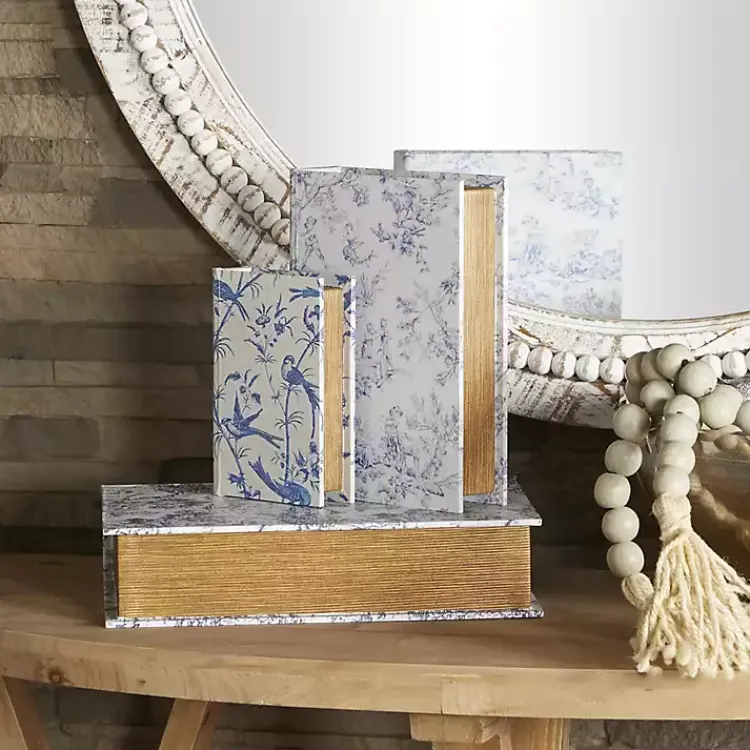 Baskets & Boxes>Kirklands Home Blue & White Toile Canvas Book Boxes, Set of 3