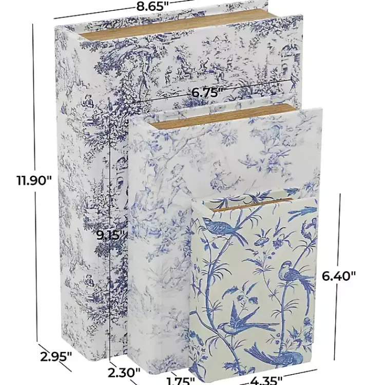 Baskets & Boxes>Kirklands Home Blue & White Toile Canvas Book Boxes, Set of 3