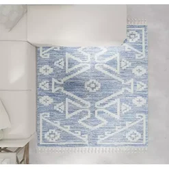 Kirklands Home & White Tribal Medallion Shag Area Rug, 8x10 Blue Outlet