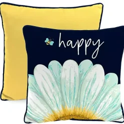 Kirklands Home Blue & Yellow Bee Happy Outdoor Pillow