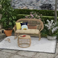 Kirklands Home Blue & Yellow Bee Happy Outdoor Pillow