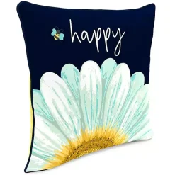 Kirklands Home Blue & Yellow Bee Happy Outdoor Pillow