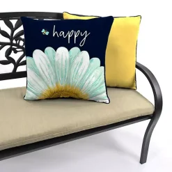 Kirklands Home Blue & Yellow Bee Happy Outdoor Pillow