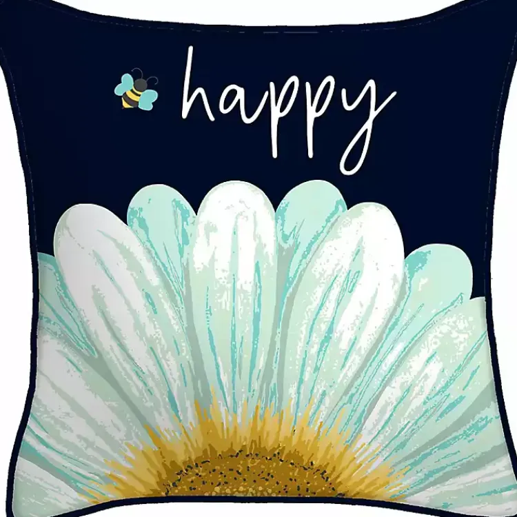 Kirklands Home Blue & Yellow Bee Happy Outdoor Pillow