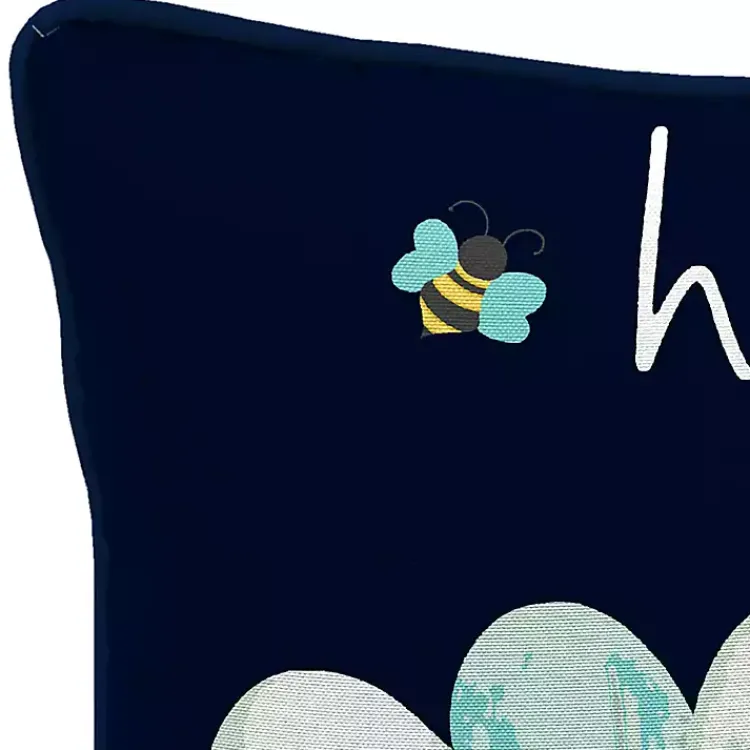 Kirklands Home Blue & Yellow Bee Happy Outdoor Pillow