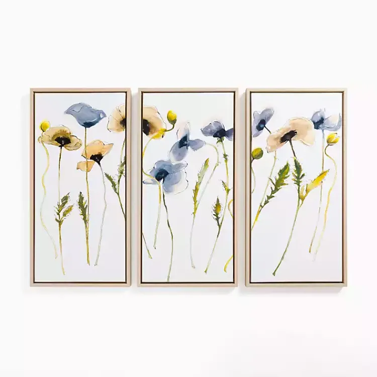 Kirklands Home Blue & Yellow Stems Framed Canvas Prints, Set of 3 Sale