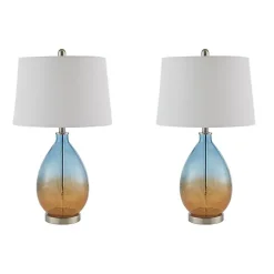 Kirklands Home Blue and Amber Glass Table Lamps, Set of 2 White Sale