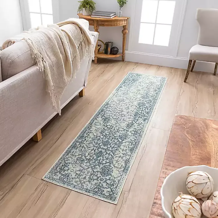 Kirklands Home Blue and Cream Granary Runner, 2x10 Clearance