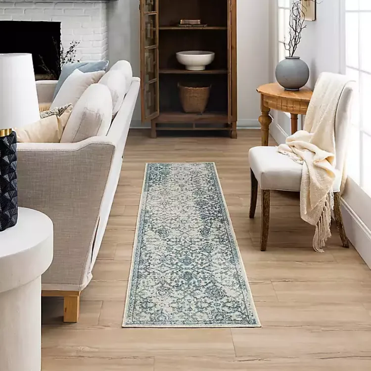 Kirklands Home Blue and Cream Granary Runner, 2x10 Clearance