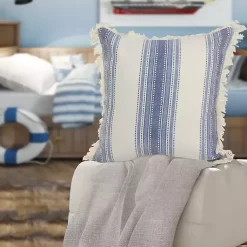 Pillows>Kirklands Home Blue and Cream Striped Accent Pillow