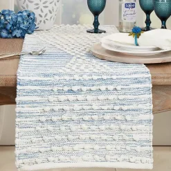 Kirklands Home and Cream Textured Diamonds Table Runner Blue New