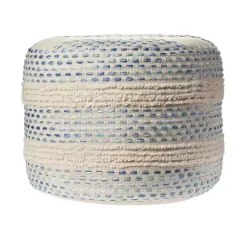 Poufs & Floor Cushions>Kirklands Home Blue and Cream Textured Stripe Pouf