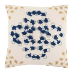 Pillows>Kirklands Home Blue and Gold Floral Fringe Pillow