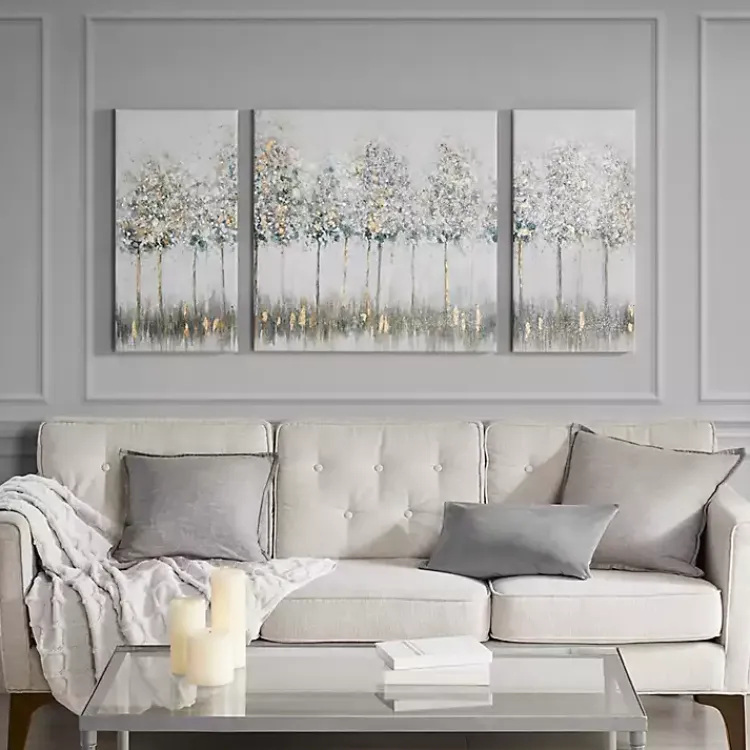 Kirklands Home Blue and Gold Trees Canvas Art Prints, Set of 3 Best