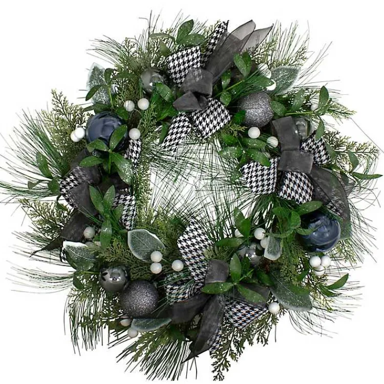 Wreaths>Kirklands Home Blue and Gray Bow Wreath