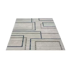Kirklands Home Blue and Gray Contemporary Geo Area Rug, 5x7 New