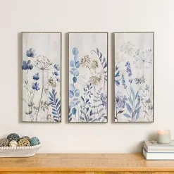 Kirklands Home Blue and Gray Floral Canvas Art Prints, Set of 3 Sale