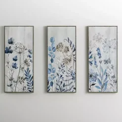 Kirklands Home Blue and Gray Floral Canvas Art Prints, Set of 3 Sale