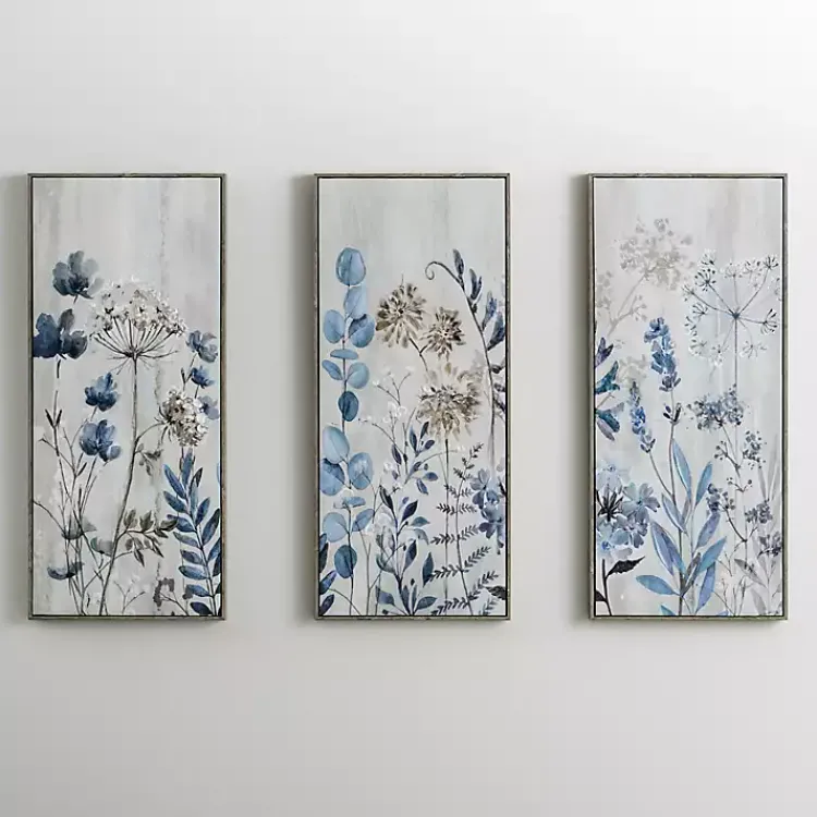 Kirklands Home Blue and Gray Floral Canvas Art Prints, Set of 3 Sale