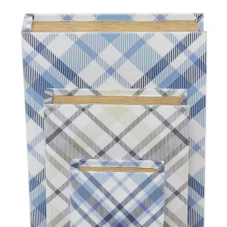Baskets & Boxes>Kirklands Home Blue and Gray Plaid Book Boxes, Set of 3