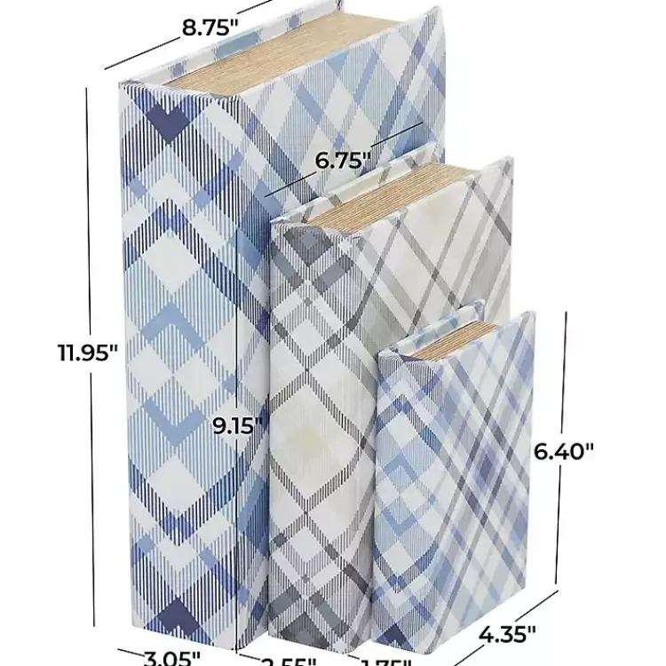 Baskets & Boxes>Kirklands Home Blue and Gray Plaid Book Boxes, Set of 3