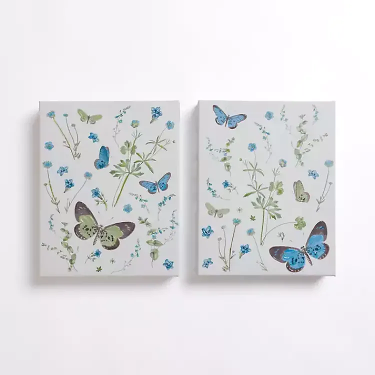 Kirklands Home Blue and Green Butterflies Canvas Prints, Set of 2 Discount