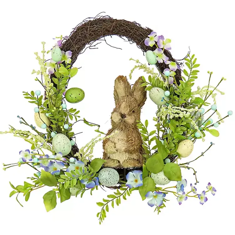 Easter Decorations>Kirklands Home Blue and Green Easter Eggs and Bunny Half Wreath