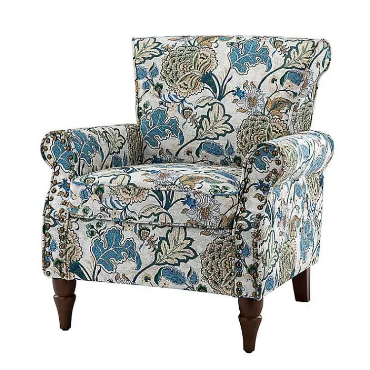 Kirklands Home Blue and Green Floral Upholstered Accent Chair Best