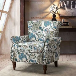 Kirklands Home Blue and Green Floral Upholstered Accent Chair Best