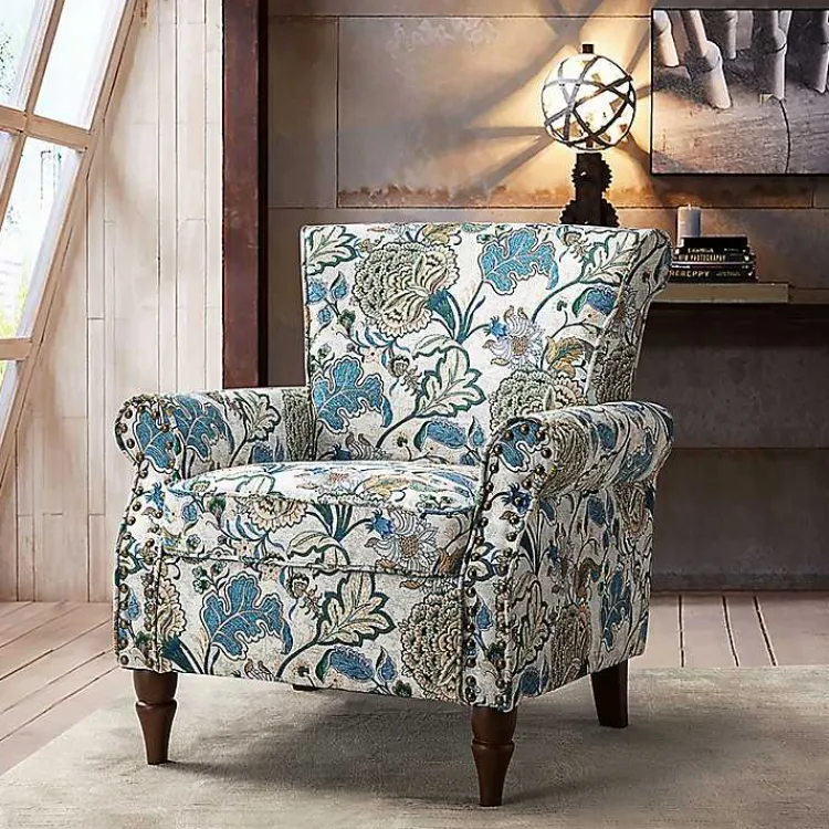 Kirklands Home Blue and Green Floral Upholstered Accent Chair Best