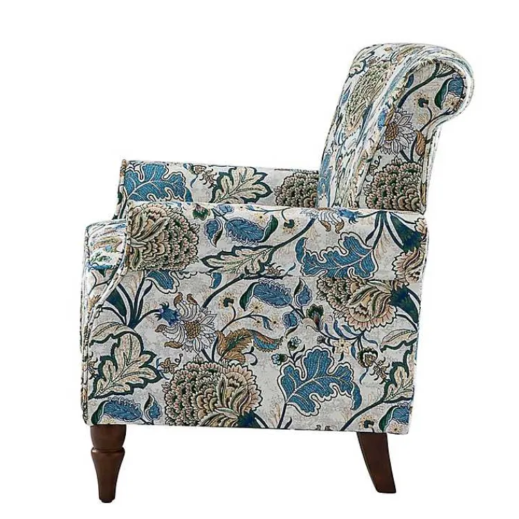 Kirklands Home Blue and Green Floral Upholstered Accent Chair Best