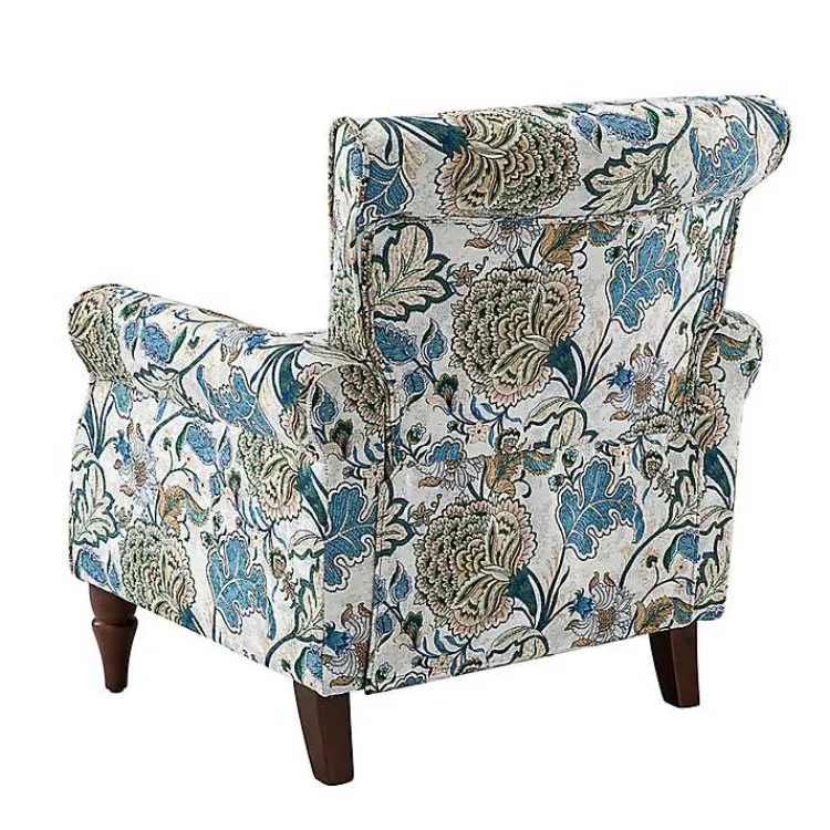 Kirklands Home Blue and Green Floral Upholstered Accent Chair Best