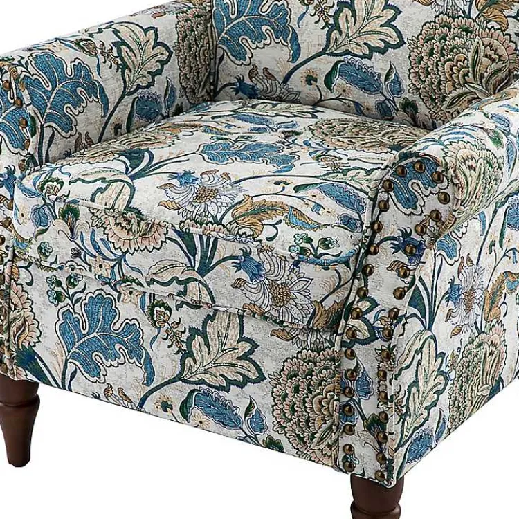 Kirklands Home Blue and Green Floral Upholstered Accent Chair Best
