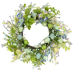 Easter Decorations>Kirklands Home Blue and Green Flowering Easter Eggs Wreath